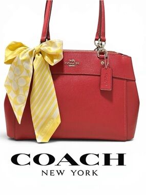 COACH Brooke Crossgrain Leather Carryall Satchel in Dark Red w/Silk Coach Twilly